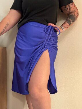 Vintage De Weese Design 70s Swim Skirt Cover Up Ruched High Slit Large